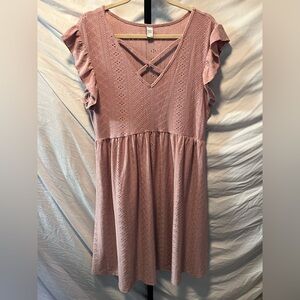 **4 for $20** Brown Coco Eyelet Mauve Ruffle Sleeve Midi Dress (BIN4)